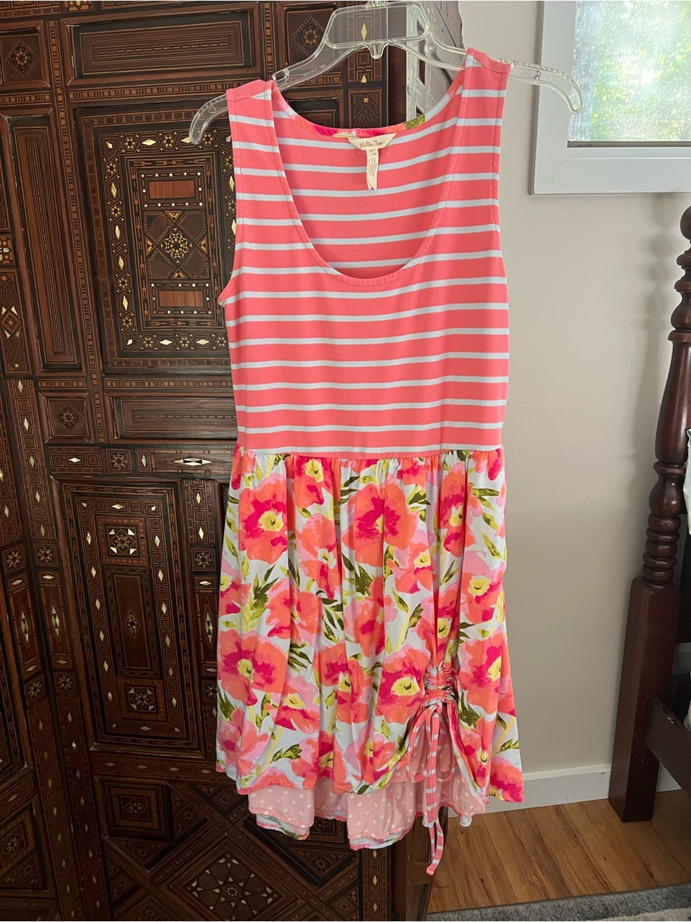 Matilda Jane Coral & White Striped Tank Dress with Floral Skirt